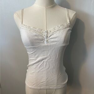 Source Unknown Ivory Lace-Trim Ribbed Camisole